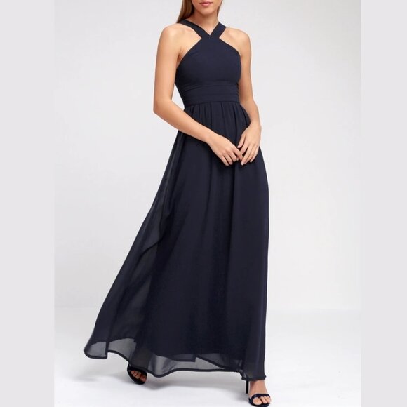 LULUS Air of Romance Navy Blue Maxi Dress, Size Medium - Picture 1 of 5